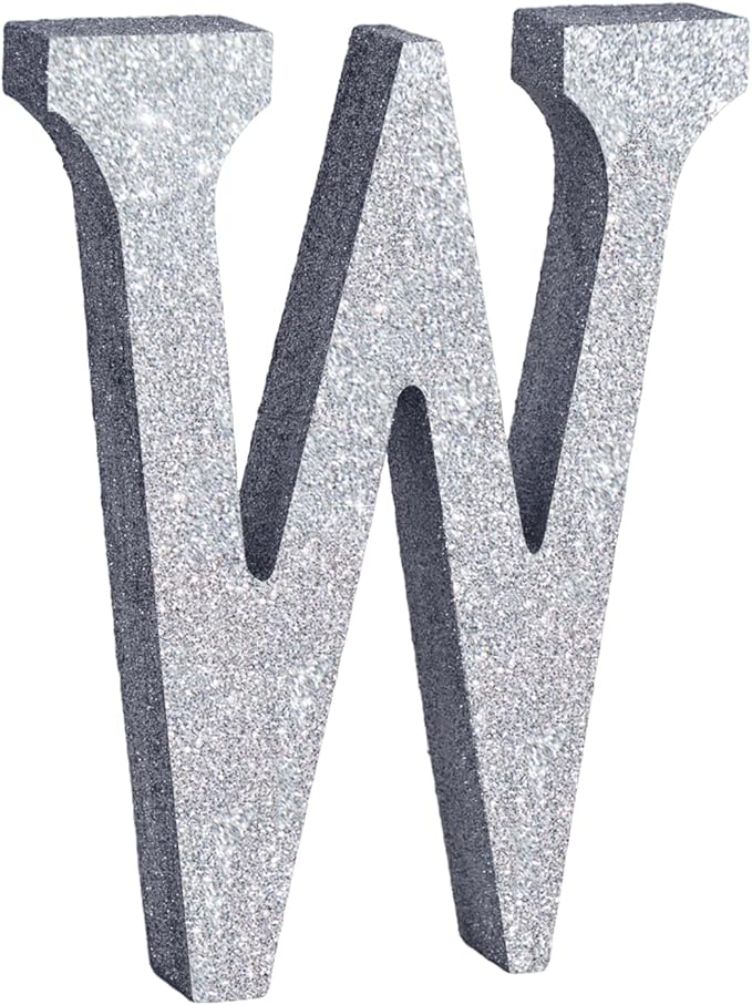 TONIFUL 8 Inch Silver Glitter Letter W Table Centerpiece A-Z Silver Birthday Party Decorations,Silver Alphabet W for Birthday,Chrismas,Graduation,Bridal Shower,Wedding,Anniversary Party Supplies