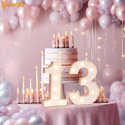 Pooqla 13th Birthday Decorations for Girls Boys, Light Up Number 13 for Party Table Decorations, 13th Birthday Gift for Girls, Backdrop Wall Decor for 13th Wedding Anniversary Decoration