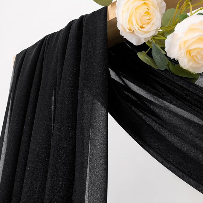 MLMC Black Wedding Arch Draping Fabric 1 Panel 29" x 20 FT Extra Long Gauze Drapes Sheer Backdrop Curtains 6.6 Yards Outdoor Drapery Panels for Wedding Ceremony Party Ceiling Decoration