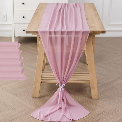 6Pack 9ft Chiffon Table Runner 14x108 Inch Sheer Romantic Table Runner for Wedding Birthday Party Bridal Shower Outdoor Decoration-Dusty Pink