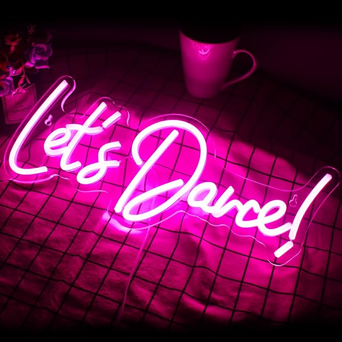 Wanxing Let's Danced Neon Signs Let's Dance Neon Light Up Sign Pink Led Word Light Sign Neon Sign Wedding for Dancing Party,Bar Accessories,Valentines' Day,Birthday Party