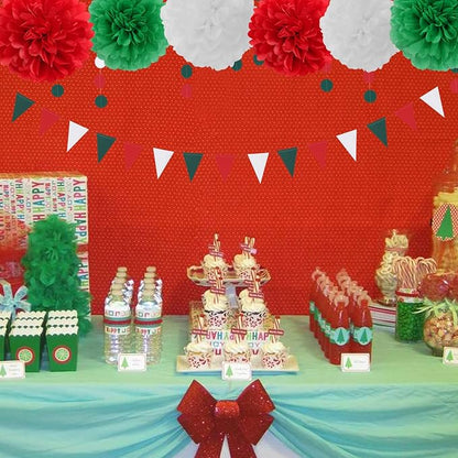 Red-Green White Party-Decorations - 23pcs Mexico Italy Tissue Pom Poms Streamers,Tassel Garland Banner,Mexican Italian Birthday Wedding Baby Shower Decor Bunting Lasting Surprise