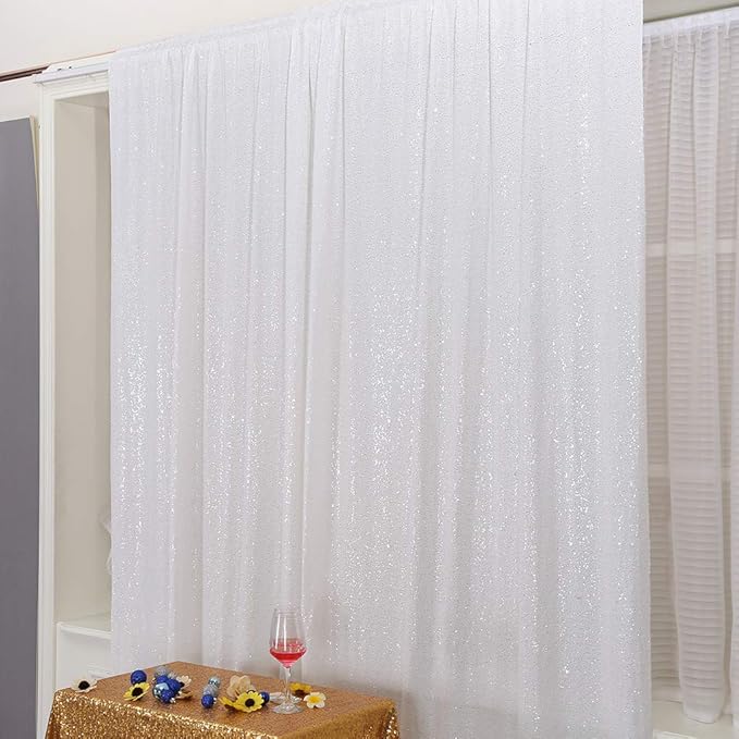 Eternal Beauty White Sequin Backdrop, 6x6 Ft Glitter Background Curtains for Christmas Shimmer Photography Party Wedding Birthday Back Drop Decor