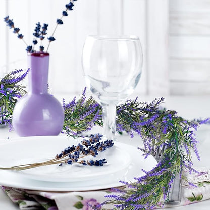 MAKHOT 6Ft Purple Lavender Artificial Garland Decor, Spring Summer All Year Lavender Deep Purple Garland, Green Wreath Vines Decorations for Table Home Wedding Mantle Arch Porch Party