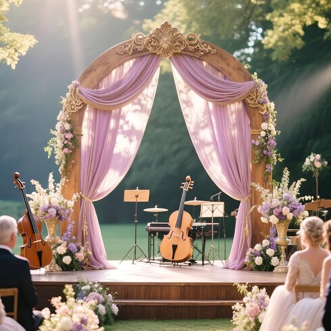 VOK Wedding Arch Draping Fabric Chiffon Fabric, 29in x 18Ft 2 Panels Sheer Chiffon Outdoor Curtain for Wedding Ceremony Birthday Party Decoration (Dusty Rose,2 Panel)