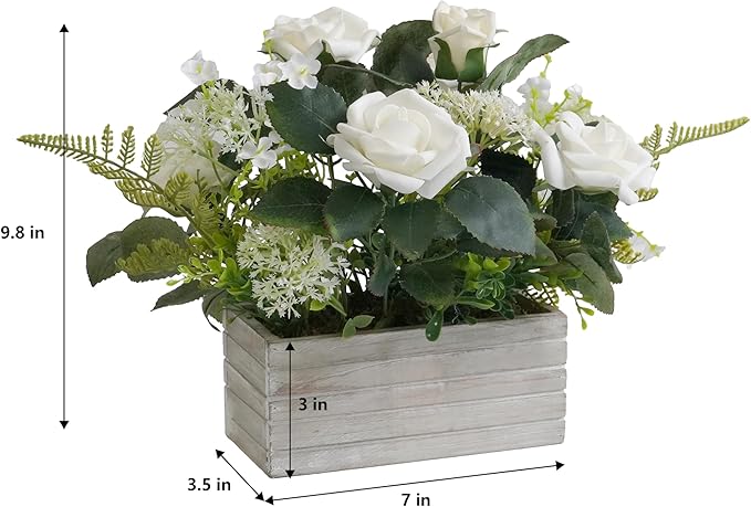 Artificial Flowers Plants Fake Rose Floral Arrangements in Pots for Home Wedding Table Centerpieces Indoor Outdoor Decoration (White)