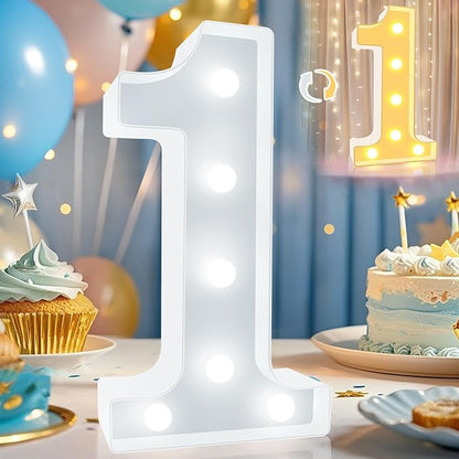 Pooqla LED Light Up Numbers, Warm White and Cool White Decorative Lighted Marquee Numbers, Light Up Numbers for 1st Birthday, Boys Girls, Party, Wedding, Bar, Night Light, Room Decor, Number 1