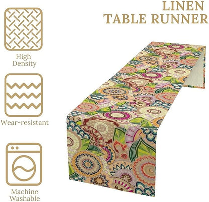 Boho Floral Table Runner,Retro Bohemian Flower Table Runner for Kitchen Dining Table Home Party Decoration 13x90 Inch