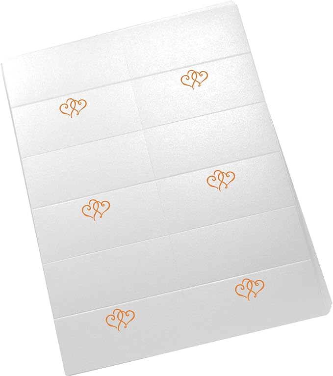 Linked Hearts Printable Place Cards, Orange (Choose Color), Set of 150 (25 Sheets), Laser & Inkjet Printers - Wedding, Party, Dinner, and Special Events - Made in the USA