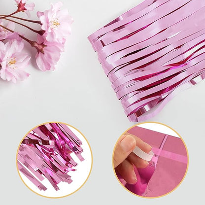 5 Pack Pink Fringe Foil Curtain 3.2ft x 8.2ft Tinsel Backdrop Streamers for Birthday Party Decoration Wedding Christmas Decoration