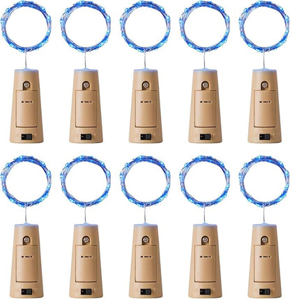 Aluan Wine Bottle Lights with Cork 10 Pack 20 LED Christmas Mini Fairy Lights for Indoor, Waterproof Battery Operated Cork Lights for Liquor Bottles Party Jar Wedding Reception Bar Decoration, Blue