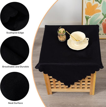Small Square Black Tablecloth 24 x 24 Inch Polyester Fabric Washable Table Cover Decorative Wrinkle Resistant Solid Color Table Cloth for Nightstand Party Wedding Camping