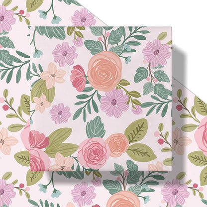 RUSPEPA Floral Wrapping Paper Roll for Women Girls, Mini Roll, Watercolor Pink Rose Gift Wrap, Flower and Foliage Paper for Wedding, Birthday, Mother's Day, Spring, Bridal Shower, 17 Inch X 16.4 Feet