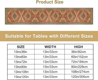 Vintage Boho Floral Table Runner, Rustic Country Farmhouse Orange Yellow Grey Retro Flower Pattern for Home Kitchen Table Decor Dining Coffee Room Party Decor 13x60in