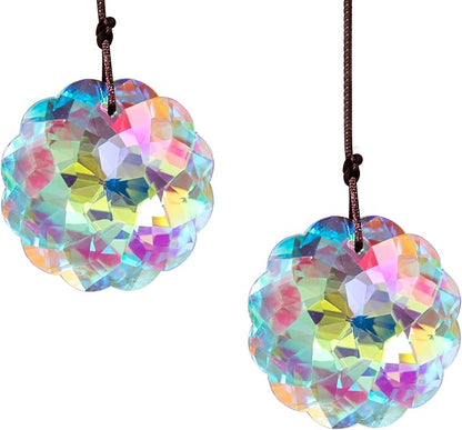 HDCRYSTALGIFTS Set 2 AB Color Crystal Suncatcher Datura Shaped Pendant Rainbow Feng Shui Hanging Prism (45mm)