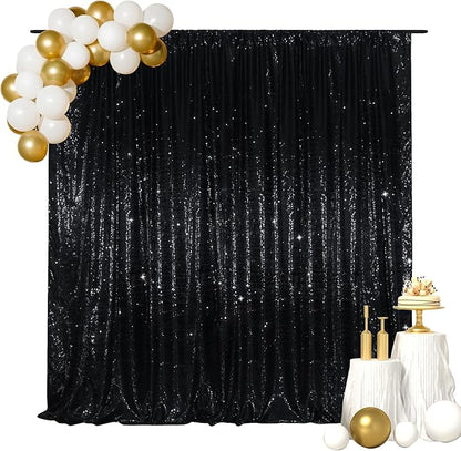SquarePie Sequin Backdrop Less Transparent Background Sparkly Curtain for Wedding Halloween Party 5FT x 7FT Black