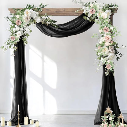 Socomi Wedding Arch Draping Fabric 1 Panel 29" x 18Ft Black Sheer Curtain Drapes 6 Yards for Wedding Ceremony Birthday Party Decoration