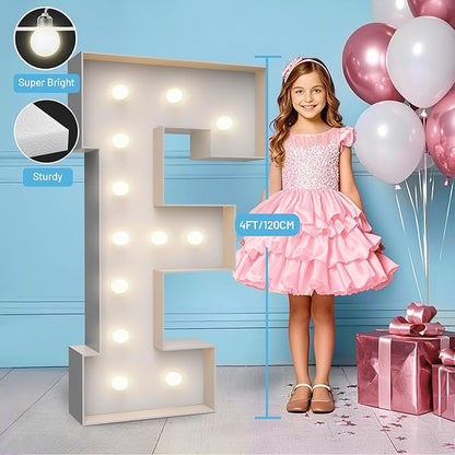 4FT Marquee Light Up Letters F,Party Decoration Large Marquee Light Up Letters with Weighted Water Bag,Pre-cut Foam Board Set Can Be Used for Birthdays,Weddings,Baby Anniversaries