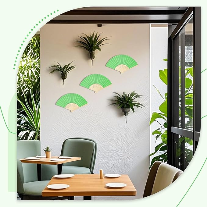 JOHOUSE 12PCS Foldable Hand Fan, 8.3 Inch Green Paper Fans for Woodland Baby Shower Decorations, Wedding, Outdoor Party Favors, Bridal Shower DIY Crafts Photography Prop