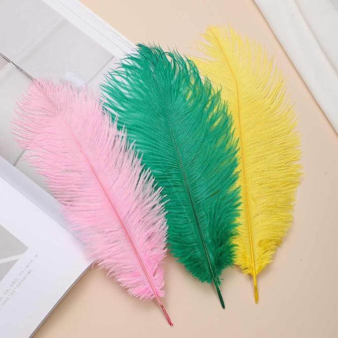 YAKRUNA 30PCS Yellow Ostrich Feathers Bulk 12-14 Inches for Centerpieces for Wedding Birthday Gatsby Party, Decorative Plumes for Vase & Table & Christmas Tree Decor (30-35cm, Yellow)