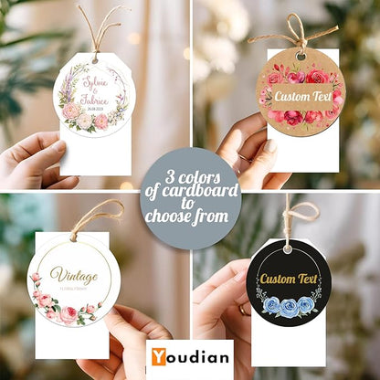 Custom Tag Personalized Hang Tags with Your Business Logo Round/Square Small Card Party Decoration Paper Label Gift Birthday Wedding Favors Tag (Black)
