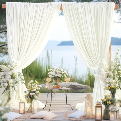 30ft x 15ft Ivory Wrinkle Free Backdrop Curtains for Parties,Silky Polyester Fabric Wedding Ceiling Drapes, 6 Panels 15ft Photo Back Drop Drapes for Baby Shower Photography Stage Background Cloth