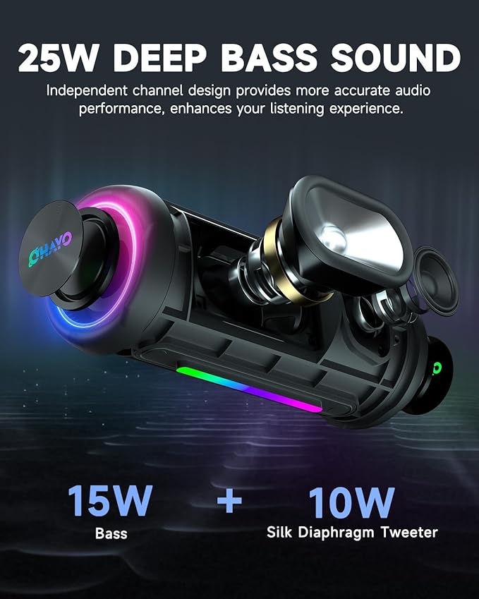 Bluetooth Speakers Wireless Loud Stereo Sound IPX7 Waterproof Outdoor Portable 25W Super Bass Speaker for Home Party Beach with 24H Playtime Colorful Lights BT5.3 TWS Pairing Birthday Gift Black