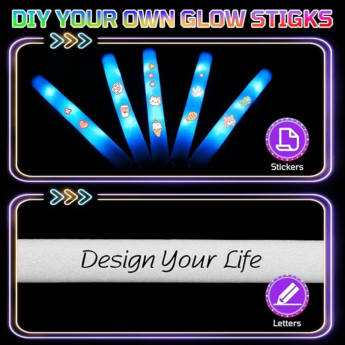 Foam Glow Sticks Bulk, 30 PCS Blue Light Up Foam Sticks 3 Modes, Glow Party Supplies for Wedding,Raves, Carnival, Concert, 4th of July, Halloween, Christmas, New Year