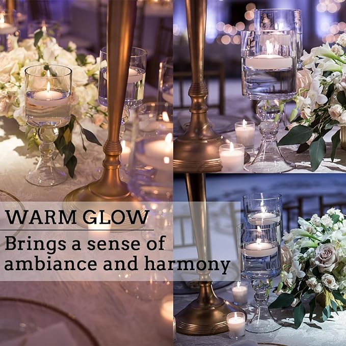 10 Hour Floating Candles, 3'' White Unscented Dripless Wax Discs, for Cylinder Vases, Centerpieces at Wedding, Party, Pool, Holiday (24 Set)