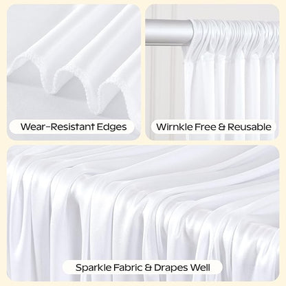 White Glitter Backdrop Curtain for Parties Wedding,10Ft x 10Ft Satin Shimmer Photo Backdrop,Non-Wrinkle Sparkle Drapes for Backdrops,Back Drop for Photography, Birthdays,Weddings,Prom