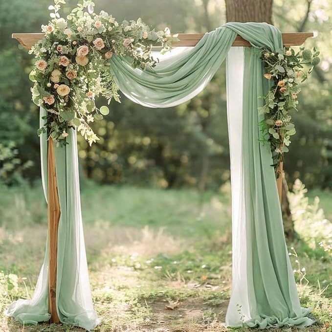 Sage Green Elegant Arch Draping Fabric 2 Panels Outdoor 29" × 20Ft Sheer Chiffon Curtain Drapes for Fall Wedding Ceremony Birthday Party Garden Brunch 2 Panels