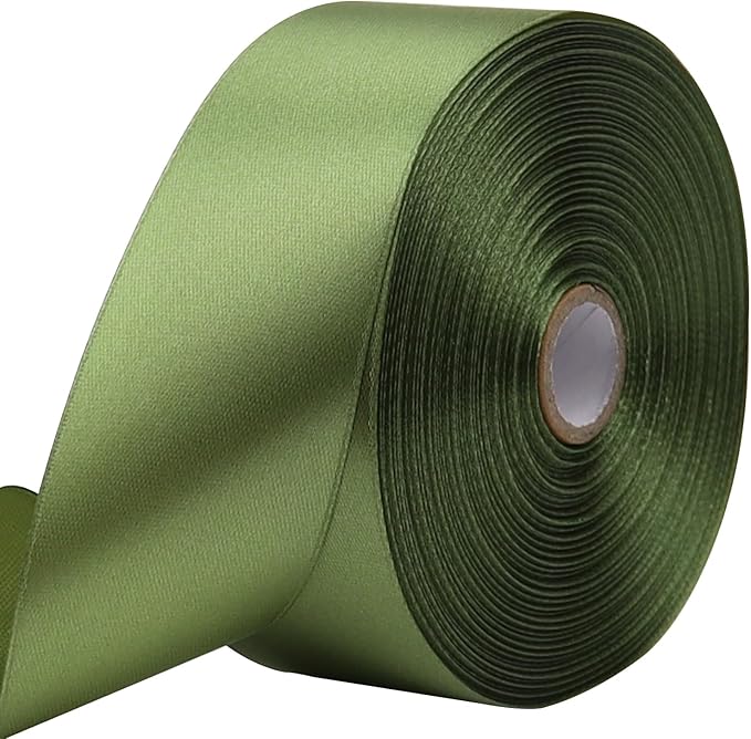 Olive Green Solid Satin Ribbon 1-1/2 Inch 50 Yards Solid Polyester Fabric Ribbon for Gift Wrapping Wedding Christmas Baby Shower Birthday Party Decoration Handmade Immortal Flower Craft