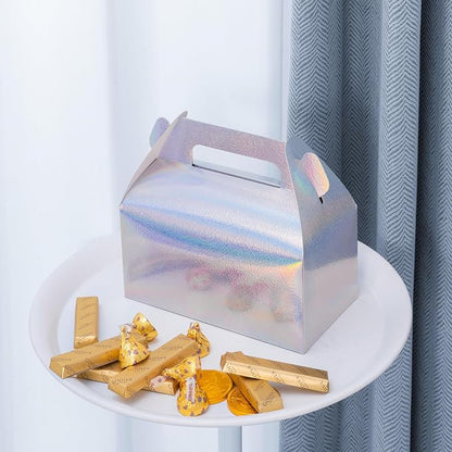 UnicoPak 30 Pcs Iridescent Gable Treat Boxes Party Favor Boxes Goodie Gift Boxes for Snacks Cookie Candy Toys Birthday Party Wedding Shower Holidays 6.5x3.5x4 Inches