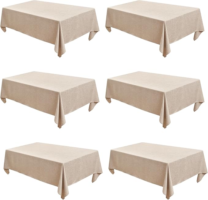 Fitable Faux Linen Tablecloths Rectangle 60 x 102 Inch - 6 Pack Neutral Table Clothes for 6 Foot Tables, Beige Faux Burlap Kitchen Table Covers for Dining, Party, Farmhouse, Banquet, Buffet