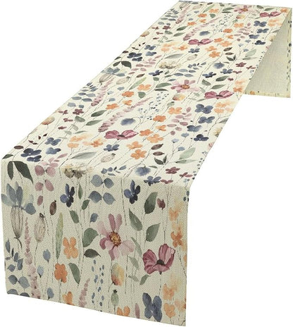 Watercolor Floral Table Runner, Vintage Colorful Floral Natural Style Pattern Decorative Home Restaurant Kitchen Rectangle Table Runner,13in（33cm） W * 36in（92cm） L