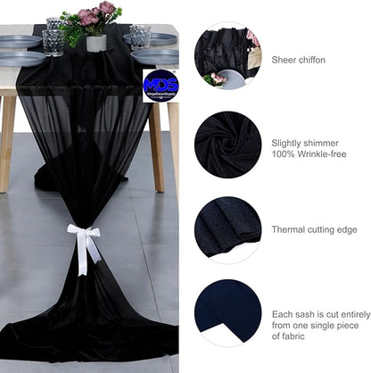 MDS Halloween Chiffon Table Runner - 10 Pack, 29 x 120 Inches, 10ft Each - Sheer Spooky Table Runners for Haunted House Parties, Trick-or-Treat Tables, Witchy Décor, Wedding & Events - Black