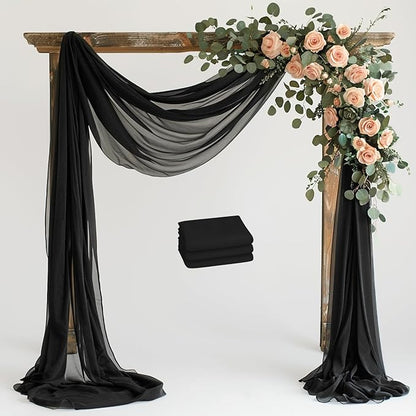 Wokceer Black Wedding Arch Draping Fabric Backdrop 3 Panels 28.7" X 20FT Sheer Drapes Fabric for Wedding Arbor Ceremony Party