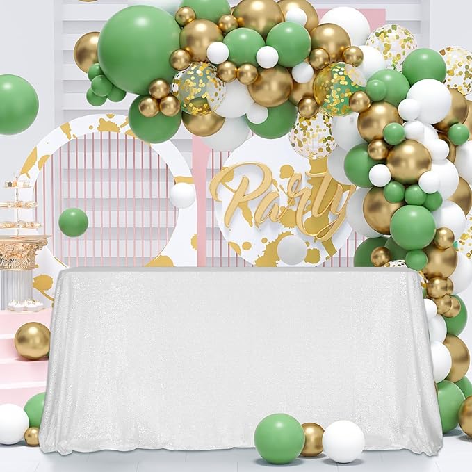 SquarePie Sequin Tablecloth 60 x 102 Inch White Sparkly Table Linen for Wedding Party