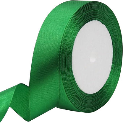 Green Solid Satin Ribbon 1 Inch 25 Yards Solid Polyester Fabric Ribbon for Gift Wrapping Wedding Christmas Baby Shower Birthday Party Decoration Handmade Immortal Flower Craft
