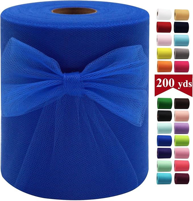 Royal Blue Tulle Fabric Rolls 6 Inch by 200 Yards (600 feet) Fabric Spool Tulle Ribbon for DIY Royal Blue Tutu Bow Baby Shower Birthday Party Wedding Decorations Craft Supplies