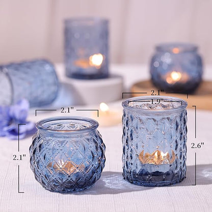 12pcs Assorted Blue Votive Candle Holders, Tea Lights Candle Holder for Wedding Decor, Blue Candle Holders for Table Centerpiece, Bridal Shower, Baby Shower Decorations