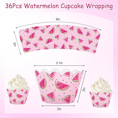 Whaline 36Pcs Watermelon Cupcake Wrappers Watercolor Pink Watermelon Cupcake Liners Decorative Cupcake Holders for Birthday Baby Shower Summer Dessert Decor