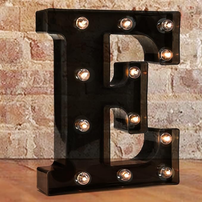 Decorative LED Illuminated Letter Marquee Sign - Alphabet Marquee Letters with Lights For Wedding Birthday Party Christmas Night Light Lamp Home Bar Decoration E, Black