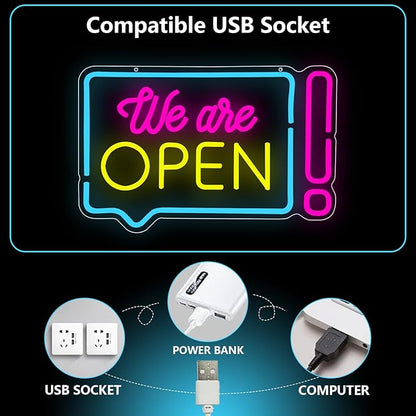 Open Neon Sign for Business, We Are Open Led Neon Light Signs for Store Shop Bar Café Restaurant Wall Decor Bright Advertisement Sign for Window Dimmable USB Powered(16.9"*11.2")