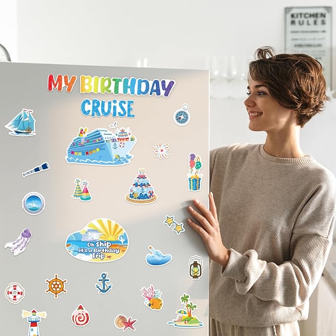 26 Pcs Birthday Cruise Door Decorations Magnetic, Funny Cruise Ship Sea Navigation Door Magnets Stickers Cruise Door Decor for Cabin Door Fridge Car Accessories Carnival Birthday Party Supplies