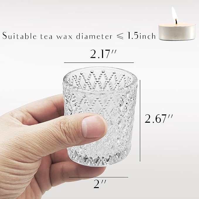 Clear Votive Candle Holders, 3 Patterns 24 pcs Glass Tealight Candle Holders for Christmas Wedding Table Centerpiece Birthday Party