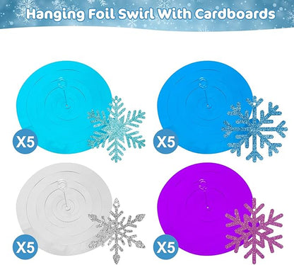 20 Pack Frozen Snowflake Hanging Decorations - Winter Snowflakes Hanging Swirls Ceiling Streamers, Glittery Snowflakes Ornament for Wonderland Frozen Party Decorations, Birthday and Christmas Decor