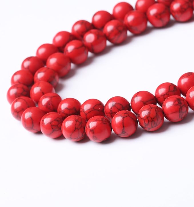 Red Turquoise Stone Beads Gemstone Round Crystal Energy Jade Beads Stone Beads for Jewelry Making DIY Bracelet Necklace Jewelry Making 1 Strand 15.5inch 45PCS 8MM
