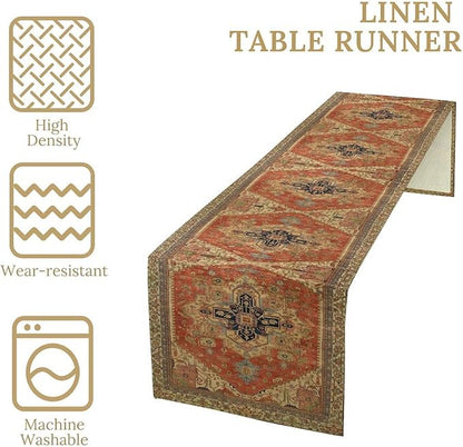 Vintage Boho Floral Table Runner, Rustic Country Farmhouse Orange Yellow Grey Retro Flower Pattern for Home Kitchen Table Decor Dining Coffee Room Party Decor 13x60in