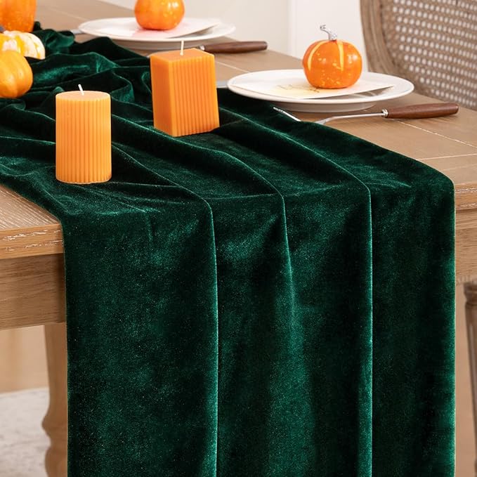 Emerald Green Velvet Table Runner Fall Thanksgiving Table Runner 20 x 120 Inch Luxurious Elegant Velvet Fabric Friendsgiving Table Decorations for Christmas Dinner Wedding Bridal Baby Shower